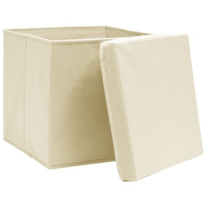 Cutii depozitare cu capac, 4 buc., crem, 32x32x32 cm, textil - Img 3
