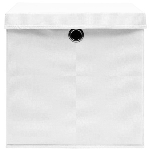 Cutii depozitare cu capace, 10 buc., alb, 32x32x32 cm, textil - Img 6