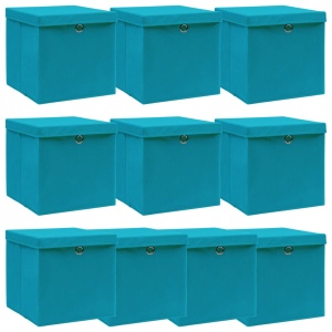 Cutii depozitare cu capace, 10 buc., bleu, 32x32x32 cm, textil