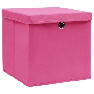 Cutii depozitare cu capace, 10 buc., roz, 32x32x32 cm, textil - Img 3