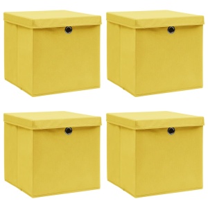 Cutii depozitare cu capace, 4 buc., galben, 32x32x32 cm, textil