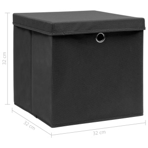 Cutii depozitare cu capace, 4 buc., negru, 32x32x32 cm, textil - Img 5