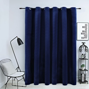 Draperie opacă albastru inchis 290x245cm catifea inele metalice