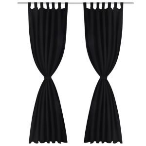Draperii micro-satin cu bride, 2 buc, 140 x 245 cm, negru - Img 2