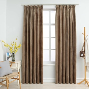 Draperii opace cu cârlige, 2 buc., bej, 140x245 cm, catifea