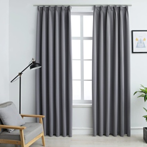 Draperii opace cu cârlige, 2 buc., gri, 140 x 175 cm