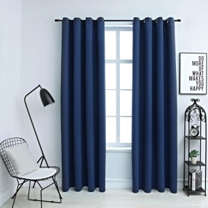 Draperii opace cu inele metalice, 2 buc, albastru, 140 x 175 cm