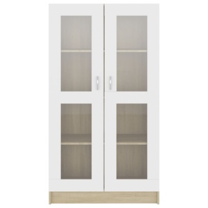 Dulap cu vitrină, alb&stejar Sonoma, 82,5 x 30,5 x 150 cm, PAL - Img 5