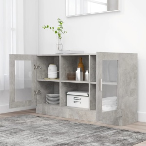 Dulap cu vitrină, gri beton, 120 x 30,5 x 70 cm, PAL - Img 3