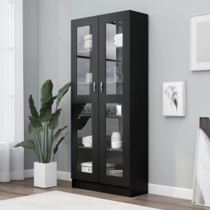 Dulap cu vitrină, negru, 82,5 x 30,5 x 185,5 cm, PAL