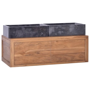 Dulap de baie suspendat, 90 x 45 x 30 cm, lemn masiv de tec - Img 4