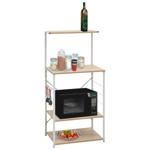 Dulap pentu cuptor microunde, alb &amp; stejar, 60x39,6x123 cm, PAL