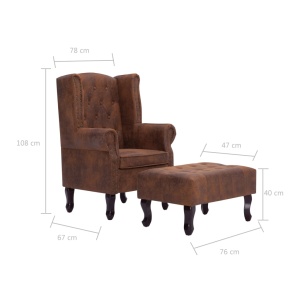 Fotoliu Chesterfield și taburet, maro, imitație piele intoarsă - Img 6