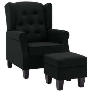Fotoliu cu taburet pentru picioare, negru, material textil - Img 2