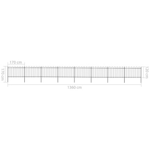 Gard de grădină cu vârf curbat, negru, 13,6 x 1,2 m, oțel - Img 5