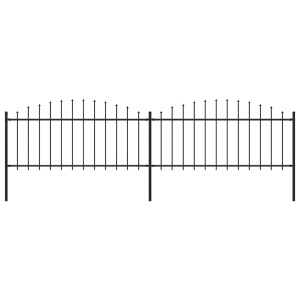 Gard de grădină cu vârf suliță, negru, (0,5-0,75) x 3,4 m, oțel