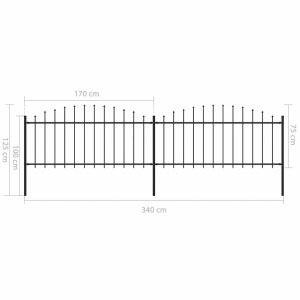 Gard de grădină cu vârf suliță, negru, (0,5-0,75) x 3,4 m, oțel - Img 5
