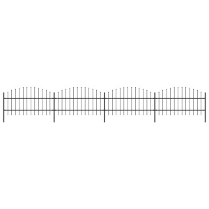 Gard de grădină cu vârf suliță, negru, (0,75-1) x 6,8 m, oțel
