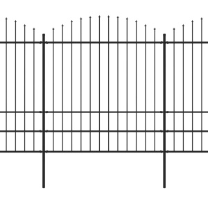 Gard de grădină cu vârf suliță, negru, (1,75-2) x 6,8 m oțel - Img 2