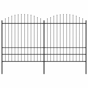 Gard de grădină cu vârf suliță, negru, (1,75-2)x3,4 m oțel