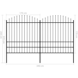 Gard de grădină cu vârf suliță, negru, (1,75-2)x3,4 m oțel - Img 5