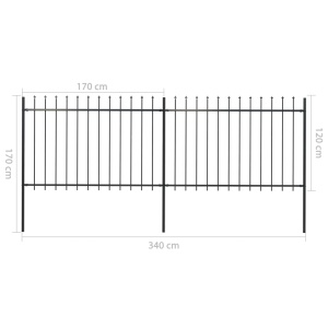 Gard de grădină cu vârf suliță, negru, 3,4 x 1,2 m, oțel - Img 5