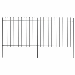 Gard de grădină cu vârf suliță, negru, 3,4 x 1,5 m, oțel