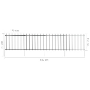 Gard de grădină cu vârf suliță, negru, 6,8 x 1,5 m, oțel - Img 5