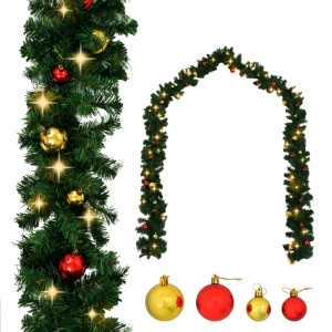 Ghirlandă de Crăciun decorată cu globuri și becuri LED, 20 m