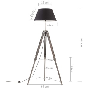 Lampă de podea trepied, negru și auriu, 141 cm, lemn masiv tec - Img 11