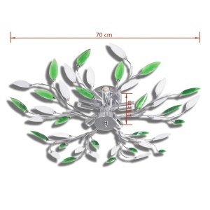 Lampă plafon cu frunze din cristal acrilic, alb cu verde, 5 becuri E14 - Img 5