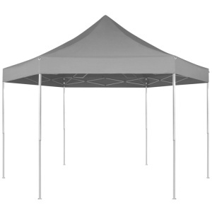 Marchiză pliabilă hexagonală, gri, 3,6 x 3,1 m