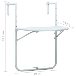 Masă balcon suspendată alb 60x64x83,5 cm plastic aspect ratan - Img 9