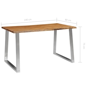 Masă de bucătărie, 140x80x75 cm, lemn acacia & oțel inoxidabil - Img 6