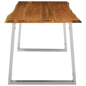 Masă de bucătărie, 160x80x75 cm, lemn acacia &amp; oțel inoxidabil - Img 4