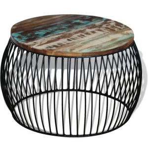 Masă de cafea rotundă, lemn reciclat de esență tare, 68x43 cm - Img 7