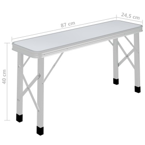 Masă de camping pliabilă cu 2 bănci, alb, aluminiu - Img 7