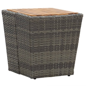 Masă de ceai gri 41,5x41,5x43 cm poliratan lemn masiv acacia - Img 3