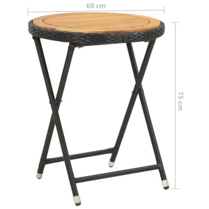 Masă de ceai negru 60 cm poliratan lemn masiv acacia - Img 5