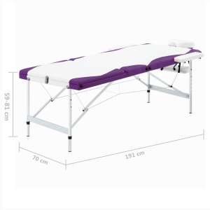 Masă de masaj pliabilă, 3 zone, alb și violet, aluminiu - Img 9