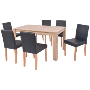 Masă și scaune 7 piese, piele artificială, stejar, negru - Img 3