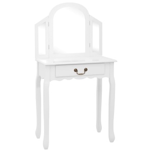 Masă toaletă cu taburet, alb, 65x36x128 cm, lemn paulownia, MDF - Img 2