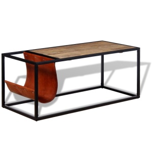 Masuță cafea cu suport reviste din piele naturală, 110x50x45 cm - Img 2
