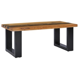 Măsuță de cafea 100x50x40cm lemn masiv de tec și piatră de lavă - Img 2