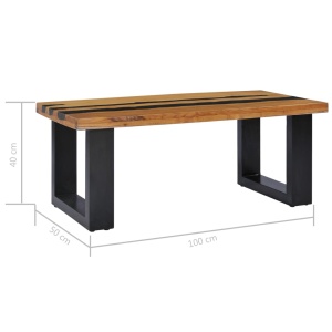 Măsuță de cafea 100x50x40cm lemn masiv de tec și piatră de lavă - Img 12