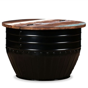 Măsuță de cafea in formă de butoi Lemn masiv reciclat Negru - Img 10