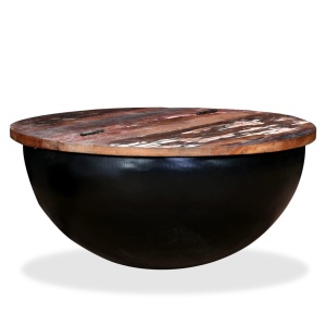 Măsuță de cafea, lemn masiv reciclat, negru, formă bol - Img 11