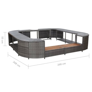 Mobilier de jacuzzi pătrat, gri, 268 x 268 x 55 cm, poliratan - Img 6