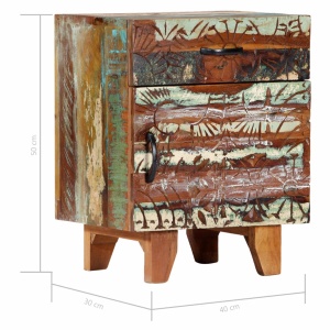 Noptieră sculptată manual, 40 x 30 x 50 cm, lemn masiv reciclat - Img 9