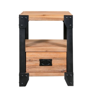 Noptiere, 2 buc., 40 x 30 x 54 cm, lemn masiv de acacia, oțel - Img 2